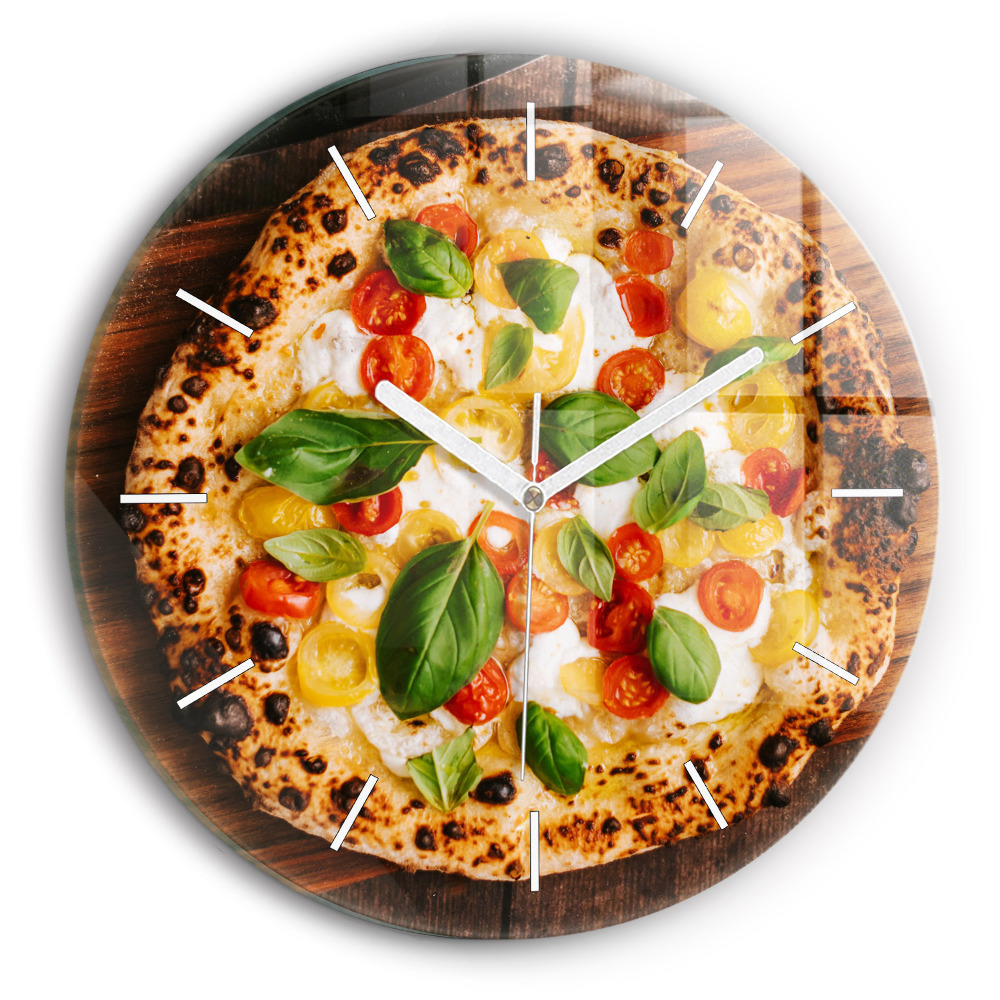 Skleněné hodiny kulaté Italská pizza
