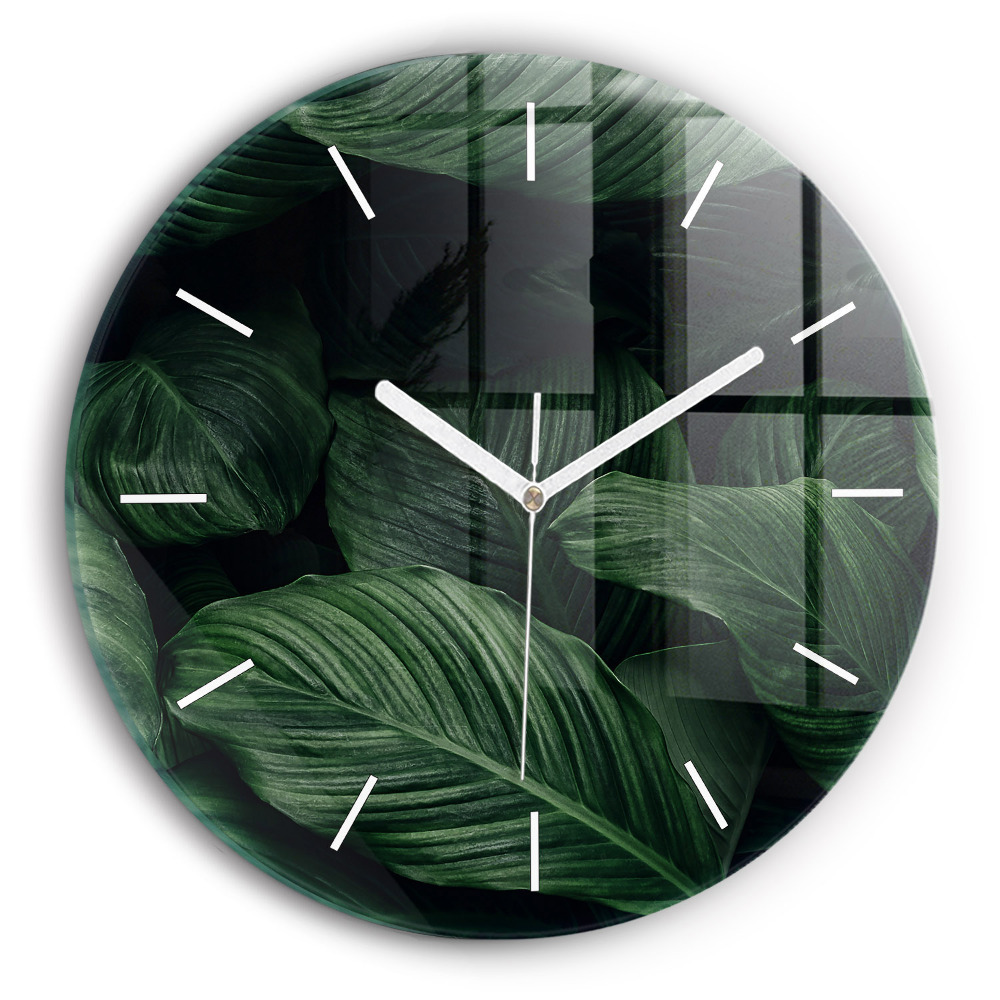 Skleněné hodiny kulaté Tropická monstera