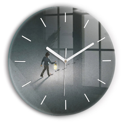 Skleněné hodiny kulaté Poutník ve tmě