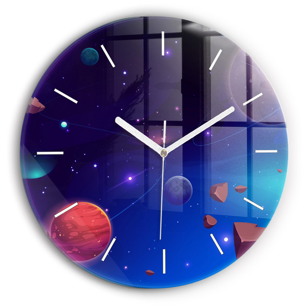 Skleněné hodiny kulaté Galaxie planet