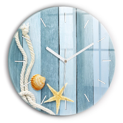 Skleněné hodiny kulaté Pruhy prken a mušle