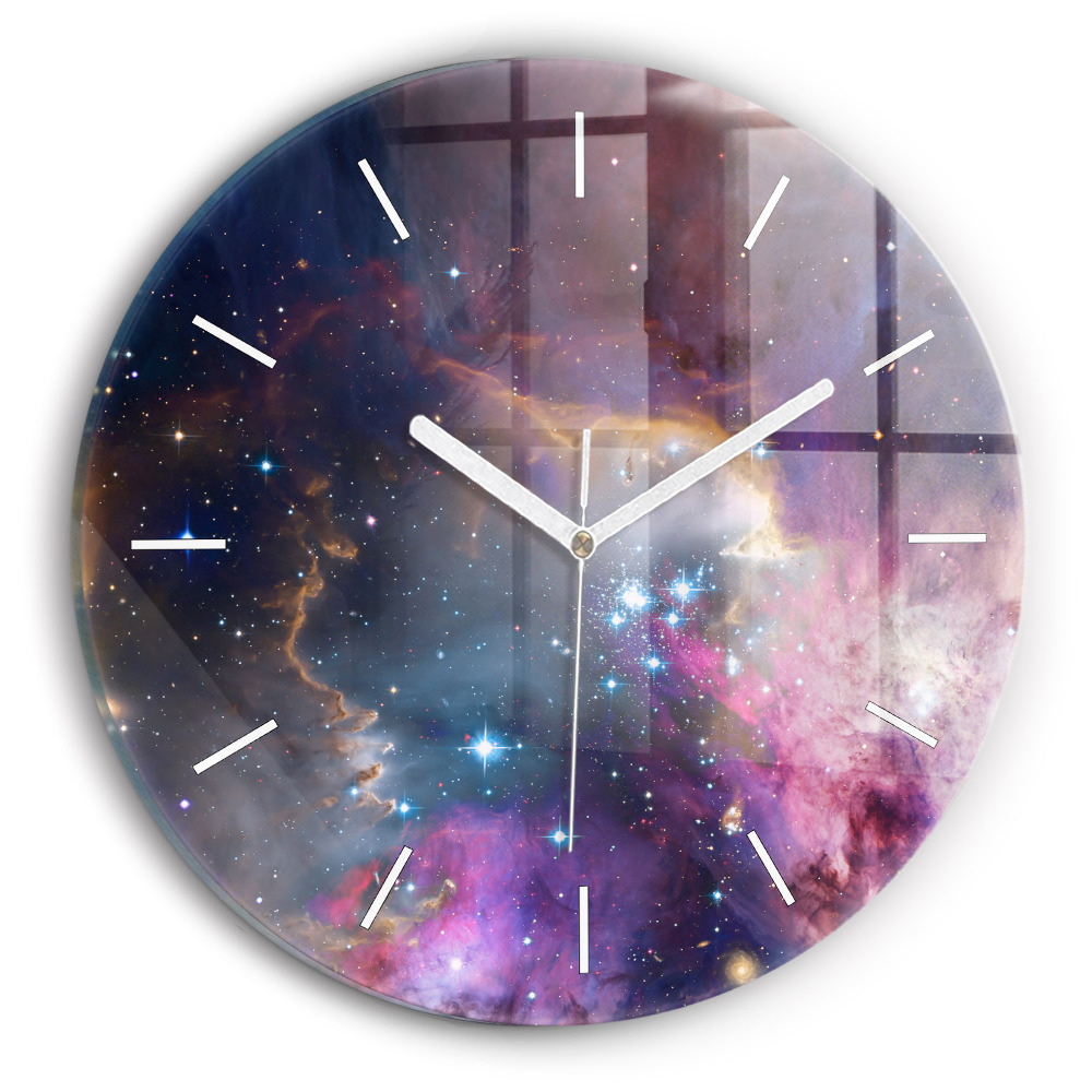 Skleněné hodiny kulaté Galaxie a hvězdy