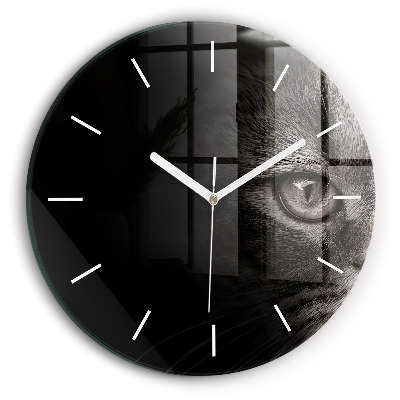 Kulaté nástěnné hodiny Skotský pes a kočka