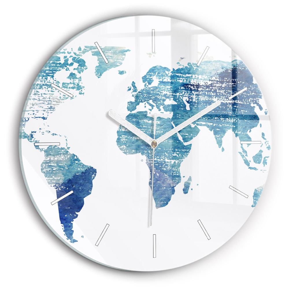 Nástěnné hodiny skleněné kulaté Mapa světa