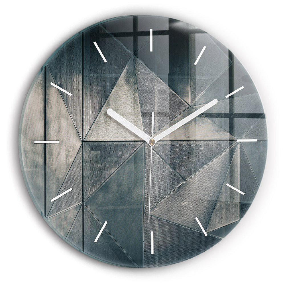 Skleněné nástěnné hodiny kulaté Kovové abstraktní trojúhelníky