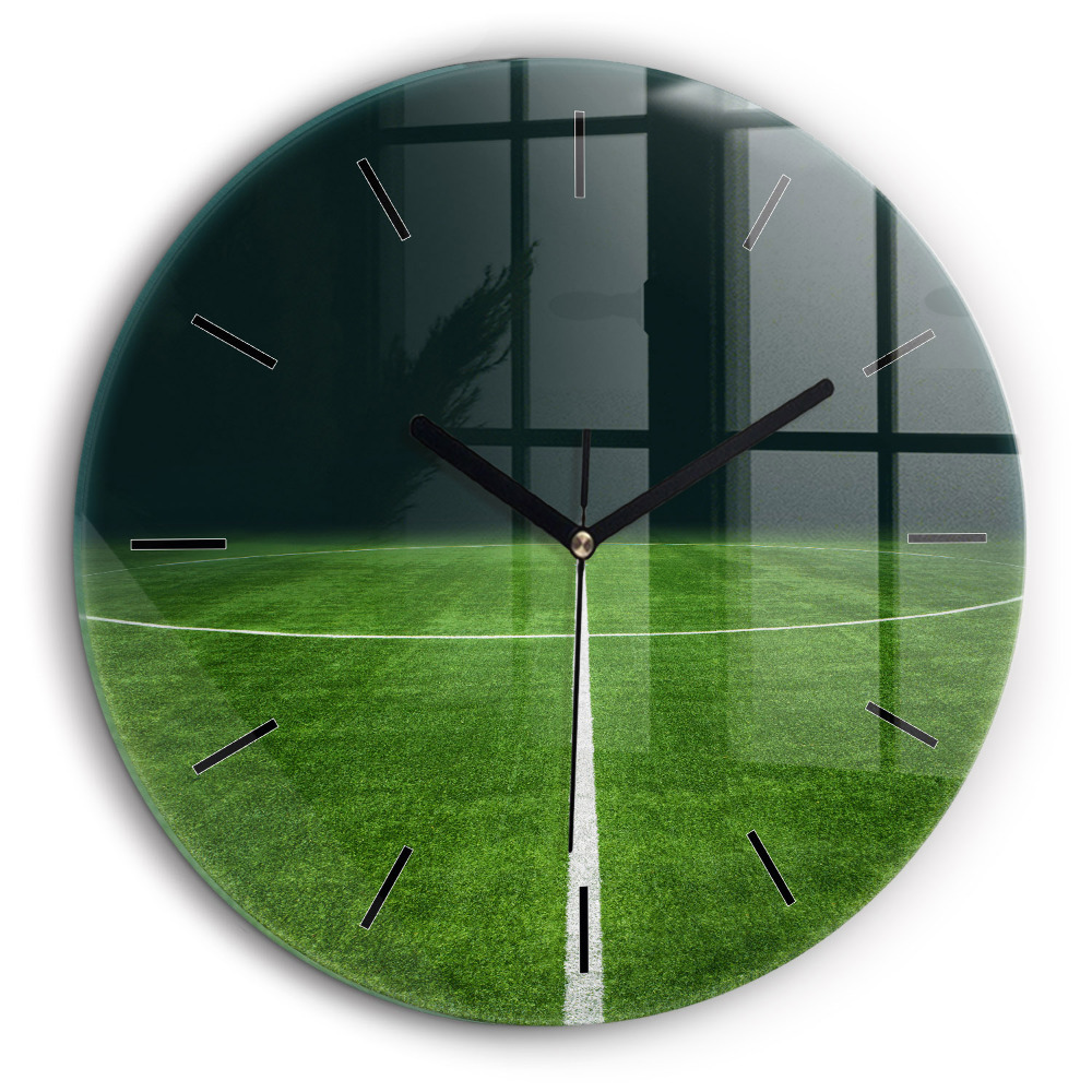 Skleněné nástěnné hodiny kulaté Fotbalové hřiště